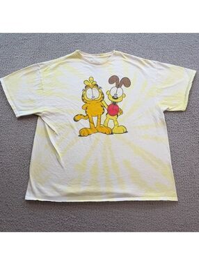 Garfield & Odie Yellow Tie-Dye Graphic T-Shirt Men’s 2XL Nickelodeon Cartoon Tv